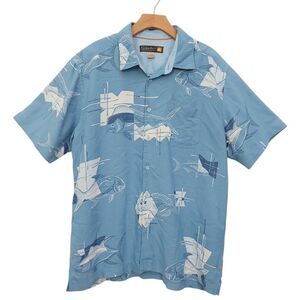 Quiksilver Shirt Mens Large Blue Waterman Collection Short Sleeve Ocean Print